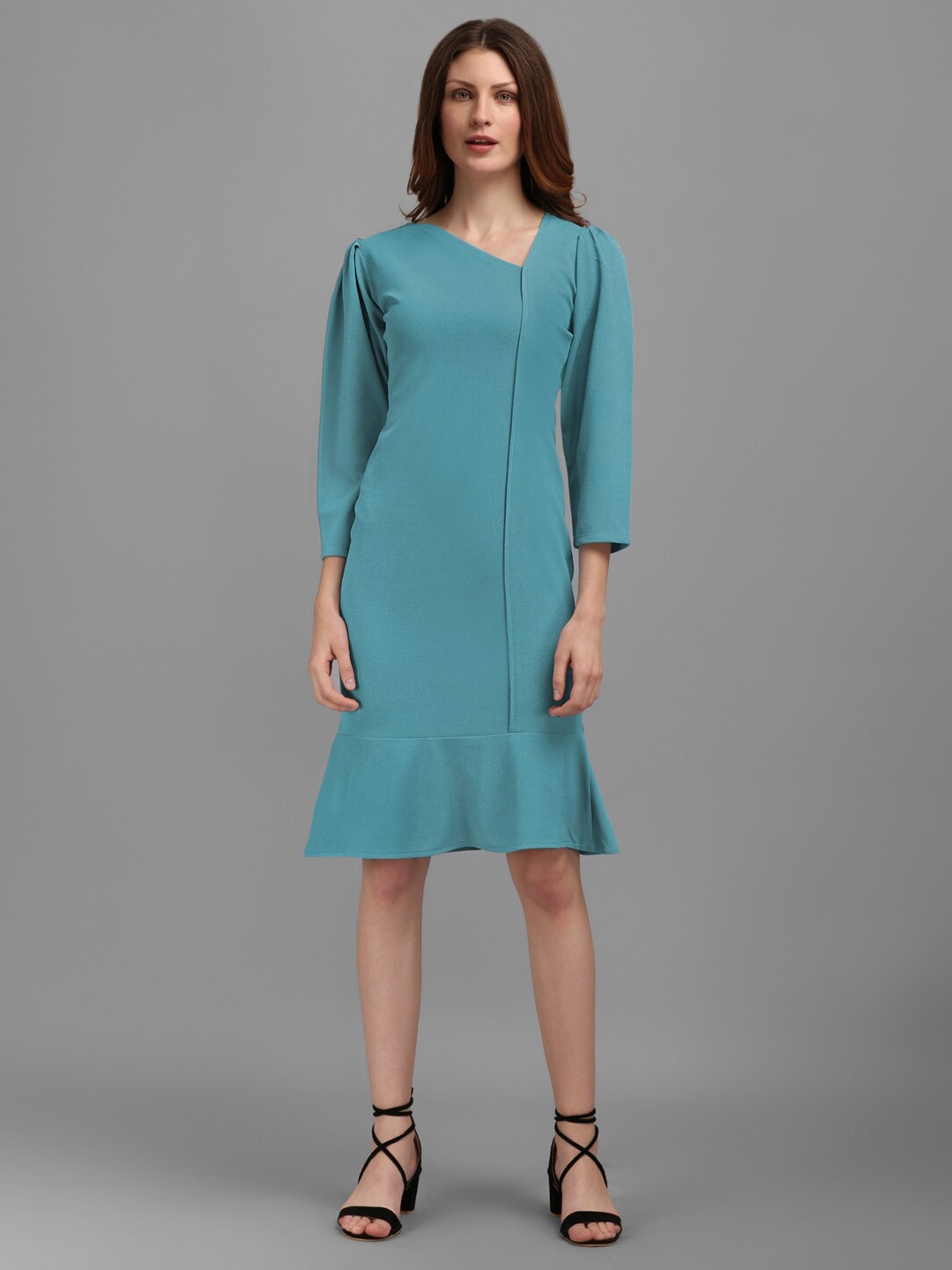 

PURVAJA Women Asymmetric Sheath Dress, Turquoise blue