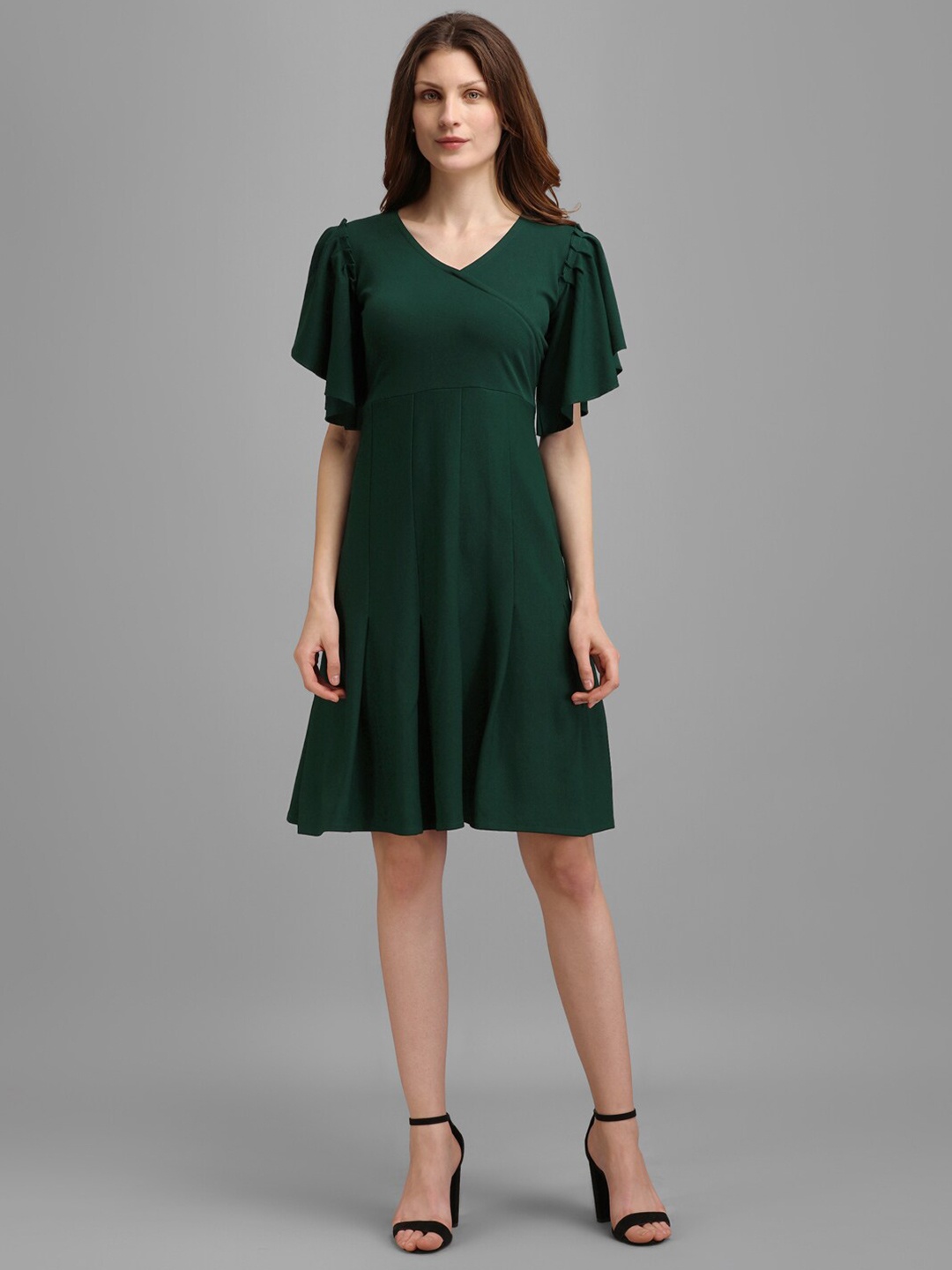 

PURVAJA Women V-Neck Fit & Flare Dress, Green