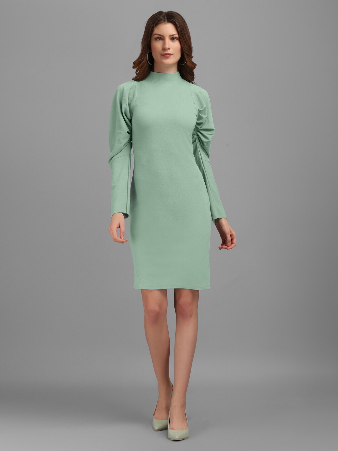 

PURVAJA Women Hight Neck Sheath Dress, Sea green