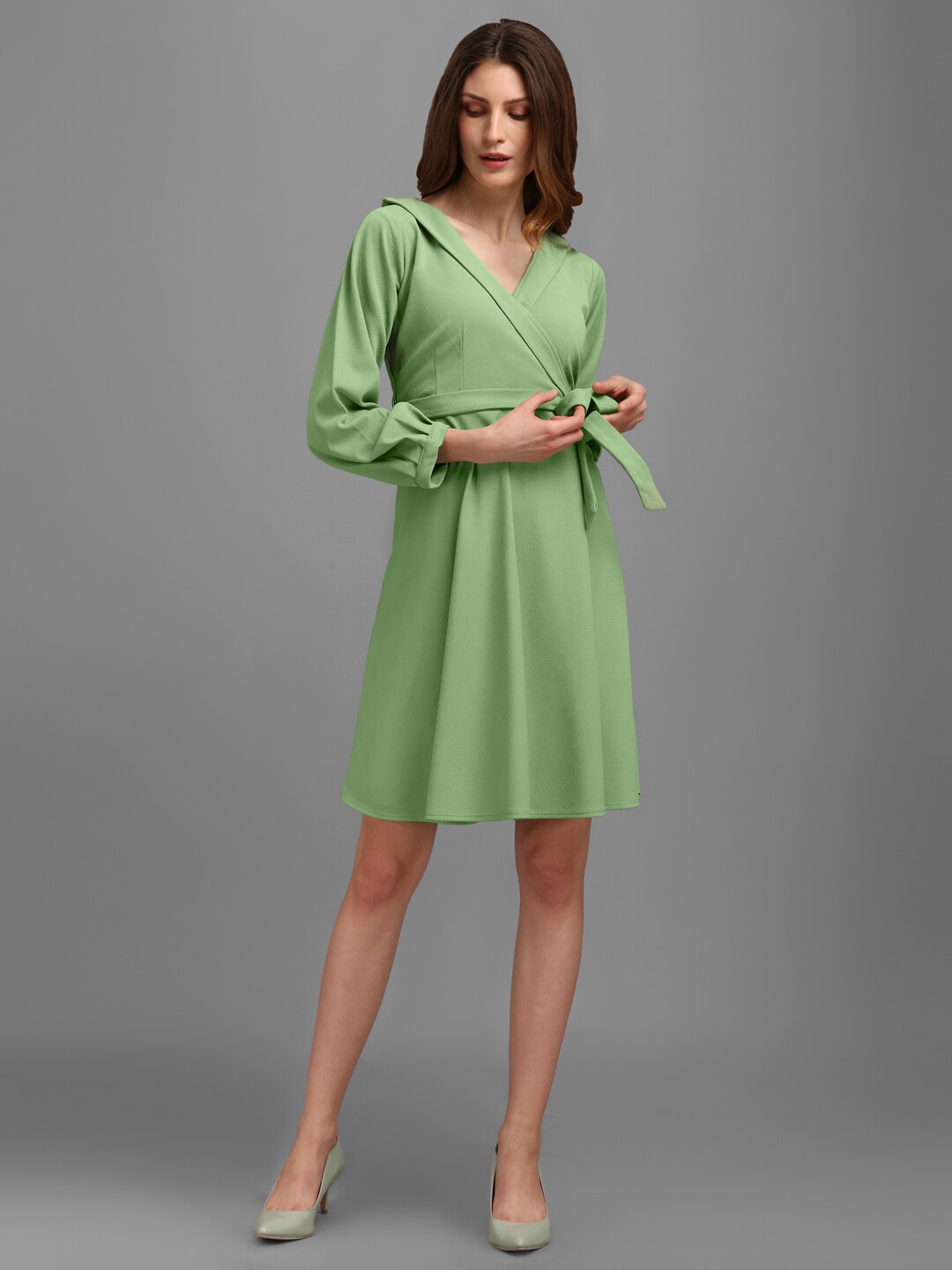 

PURVAJA Women V-Neck Wrap Dress, Lime green