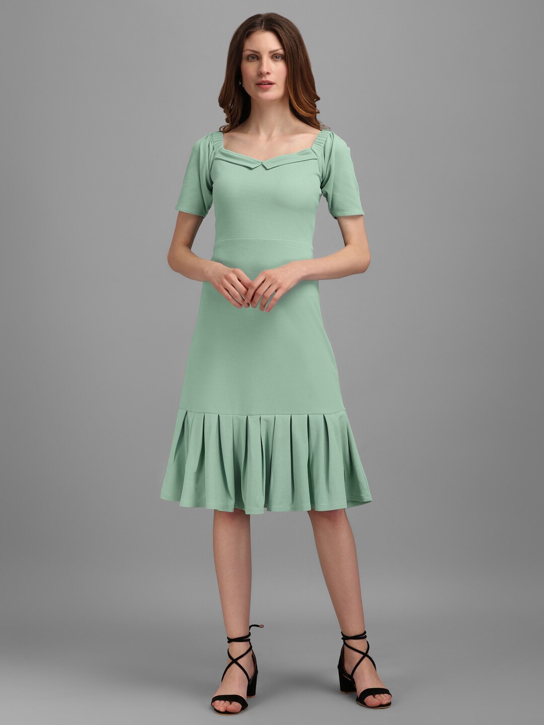 

PURVAJA Women Square Neck A-Line Dress, Sea green