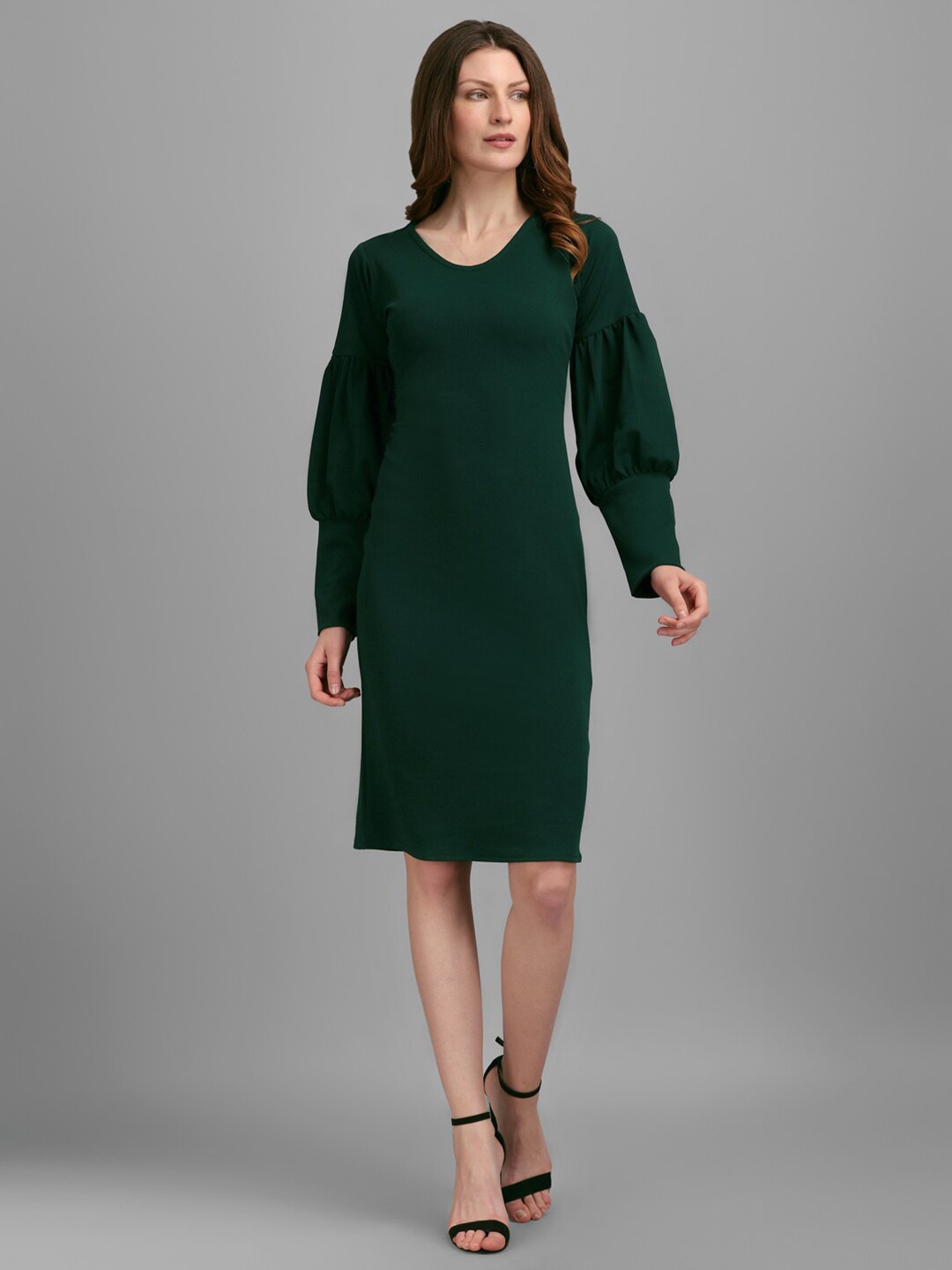 

PURVAJA Cuffed Sleeve Sheath Dress, Green