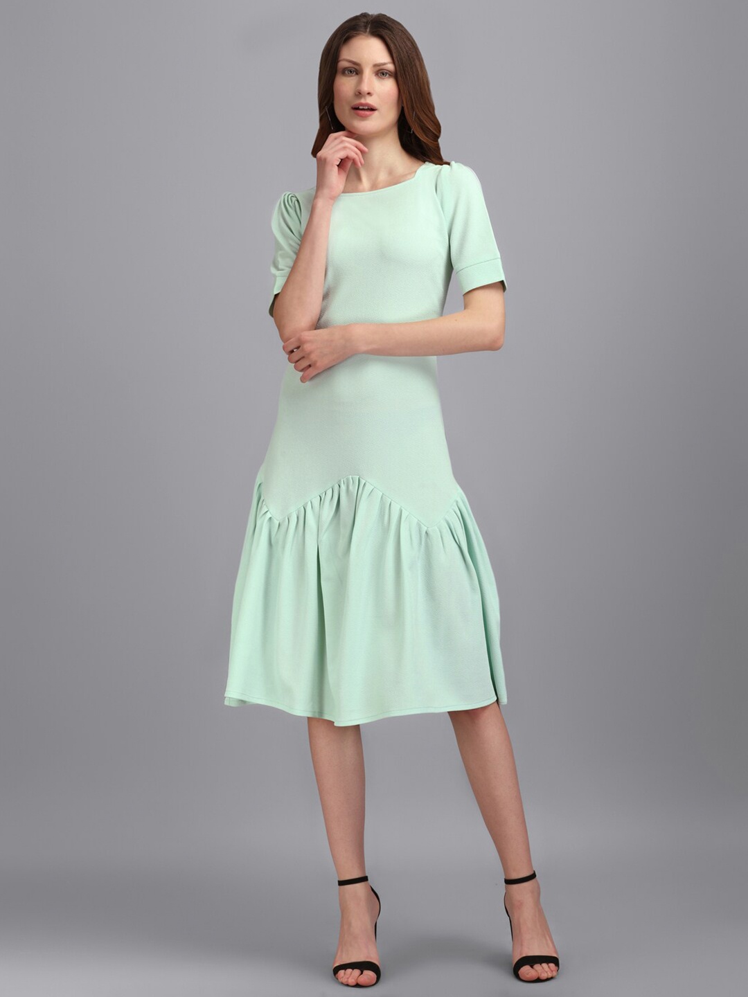 

PURVAJA Women Square Neck Drop-Waist Dress, Sea green