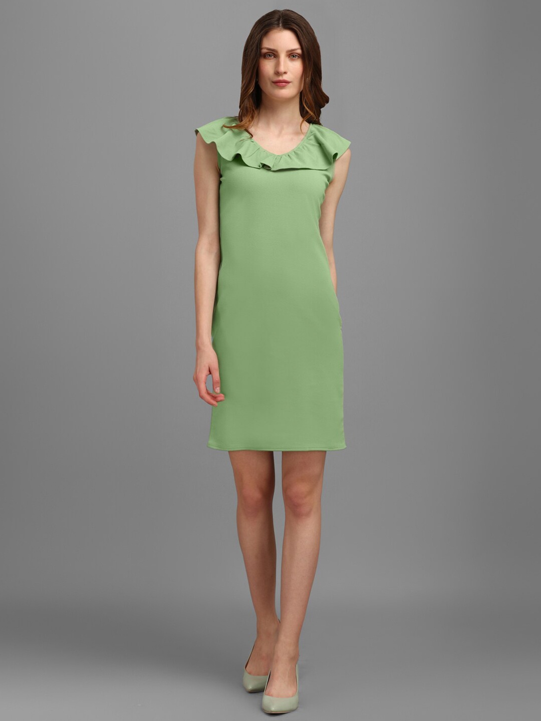 

PURVAJA Women Round Neck Sheath Dress, Lime green