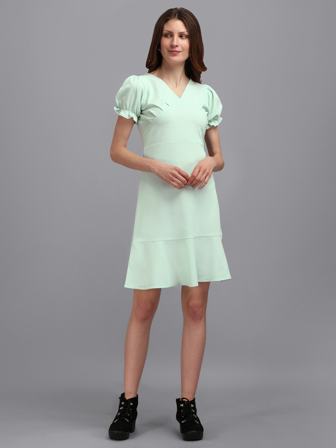 

PURVAJA Women V-Neck A-Line Dress, Sea green