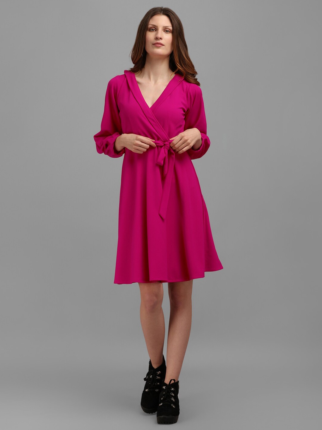 

PURVAJA Women V-Neck Wrap Dress, Pink