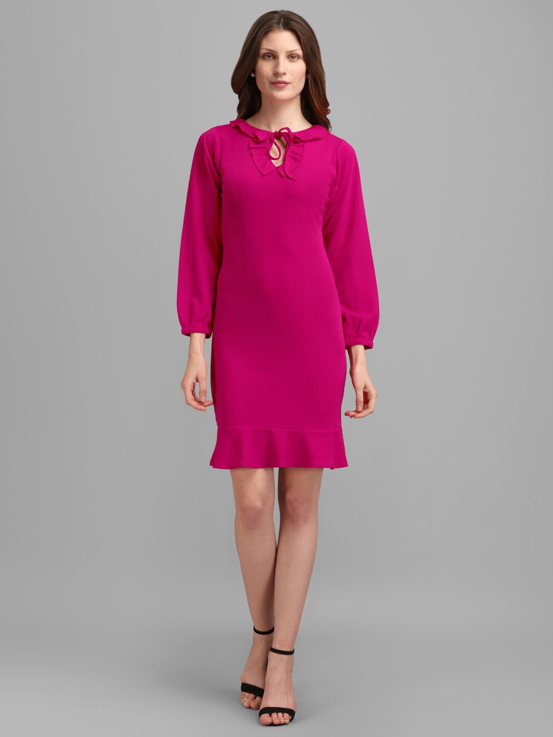 

PURVAJA Women Tie-Up Neck Sheath Dress, Pink