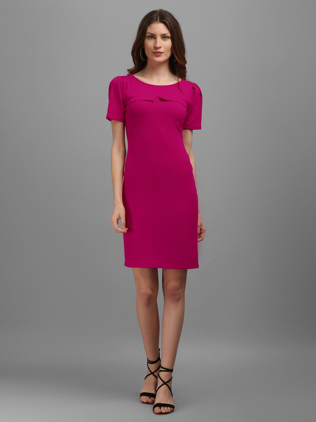 

PURVAJA Women Round Neck Sheath Dress, Pink