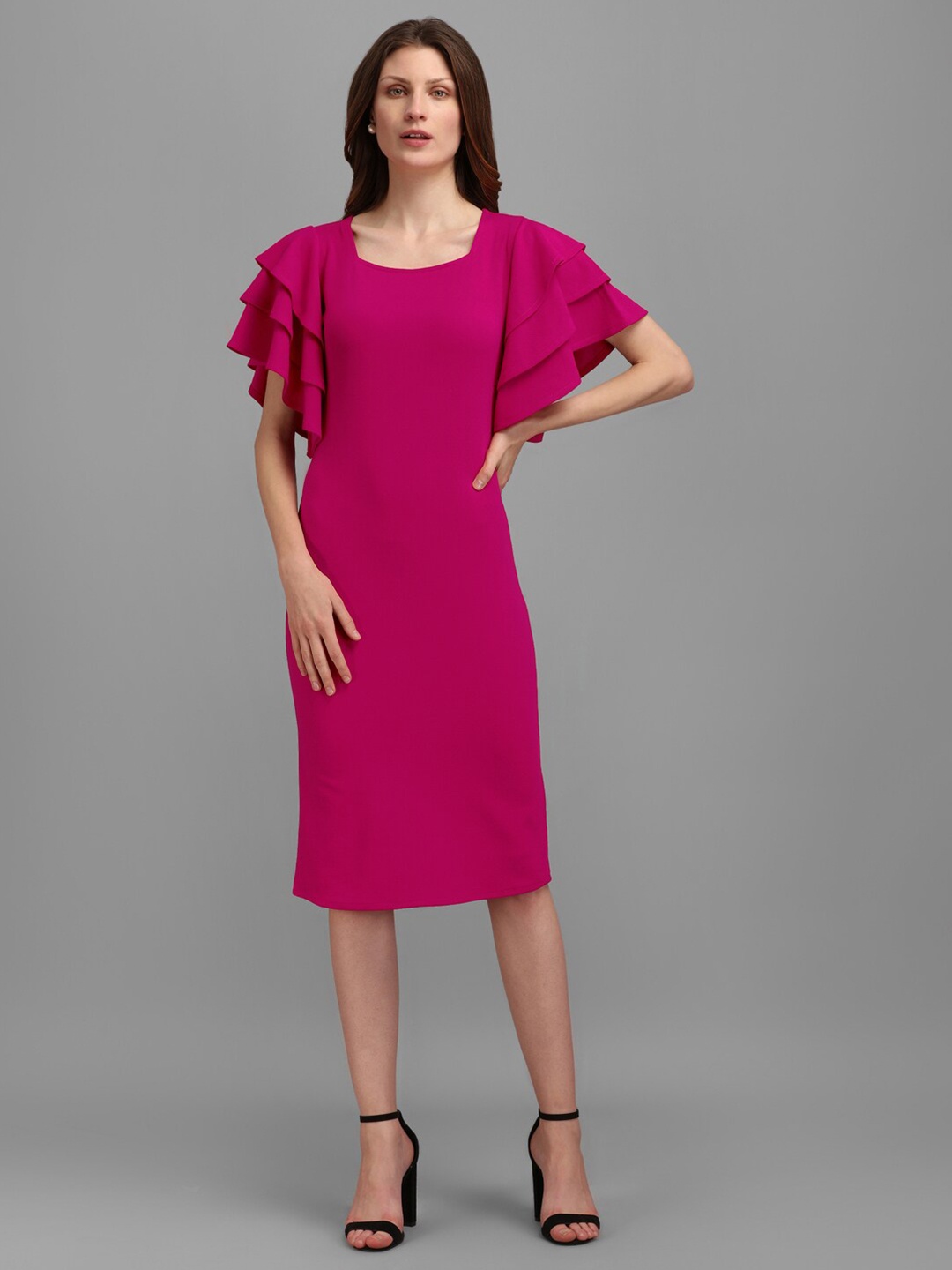 

PURVAJA Women Square Neck Sheath Dress, Pink