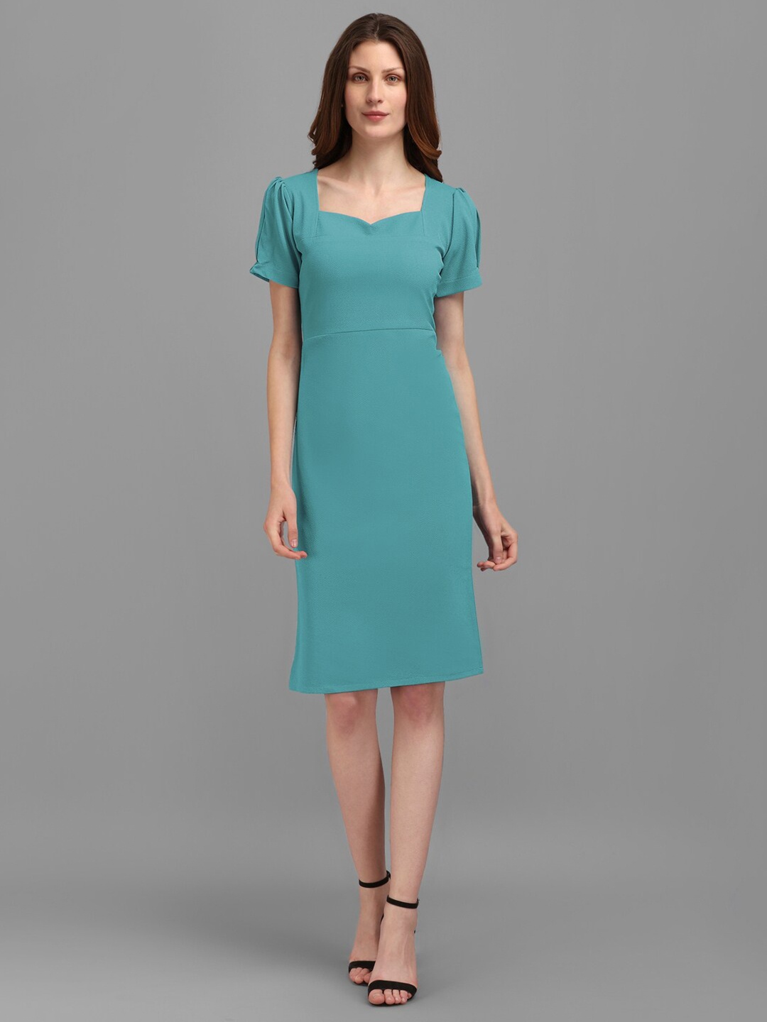 

PURVAJA Women Sweetheart Neck Sheath Dress, Turquoise blue