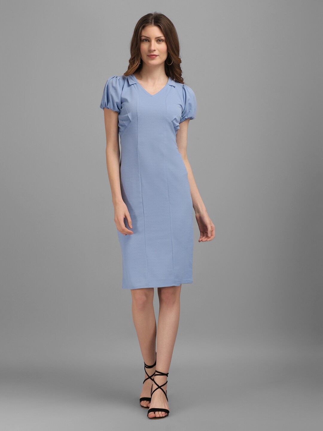 

PURVAJA Women Shirt Collar Sheath Dress, Lavender