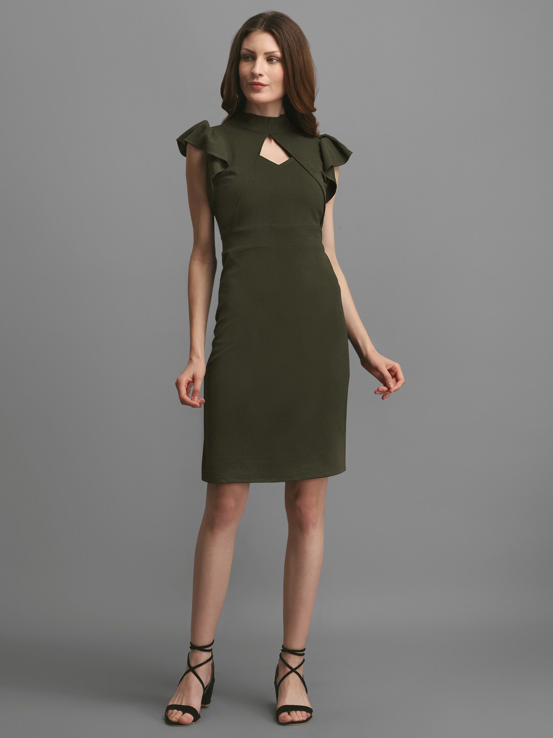 

PURVAJA Women Keyhole Neck Sheath Dress, Olive