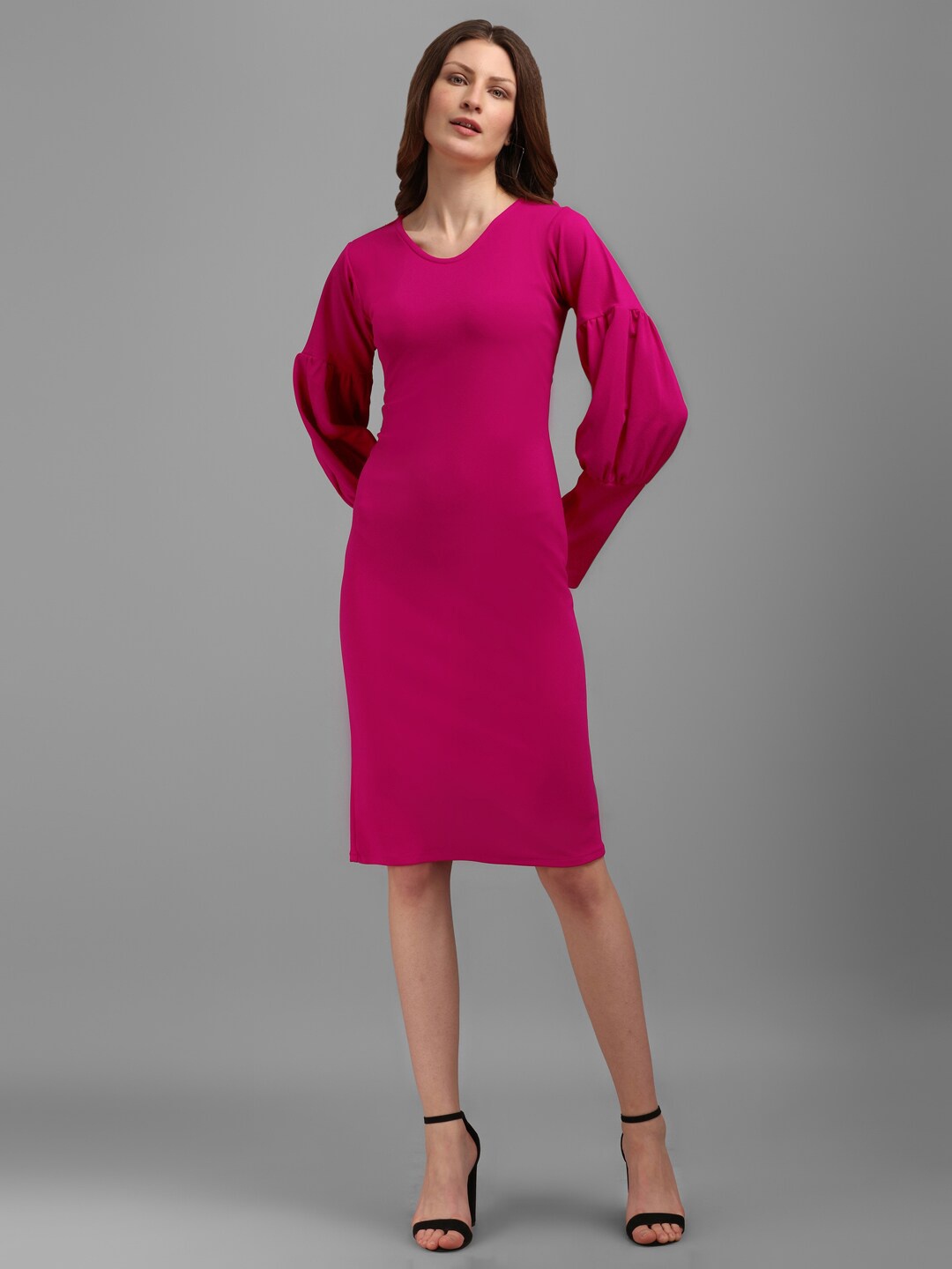 

PURVAJA Women Round Neck Sheath Dress, Pink