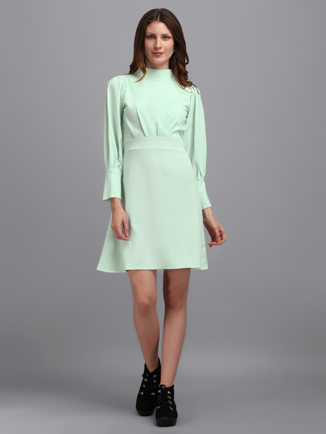 

PURVAJA Sea Green Bishop Sleeves A-Line Dress