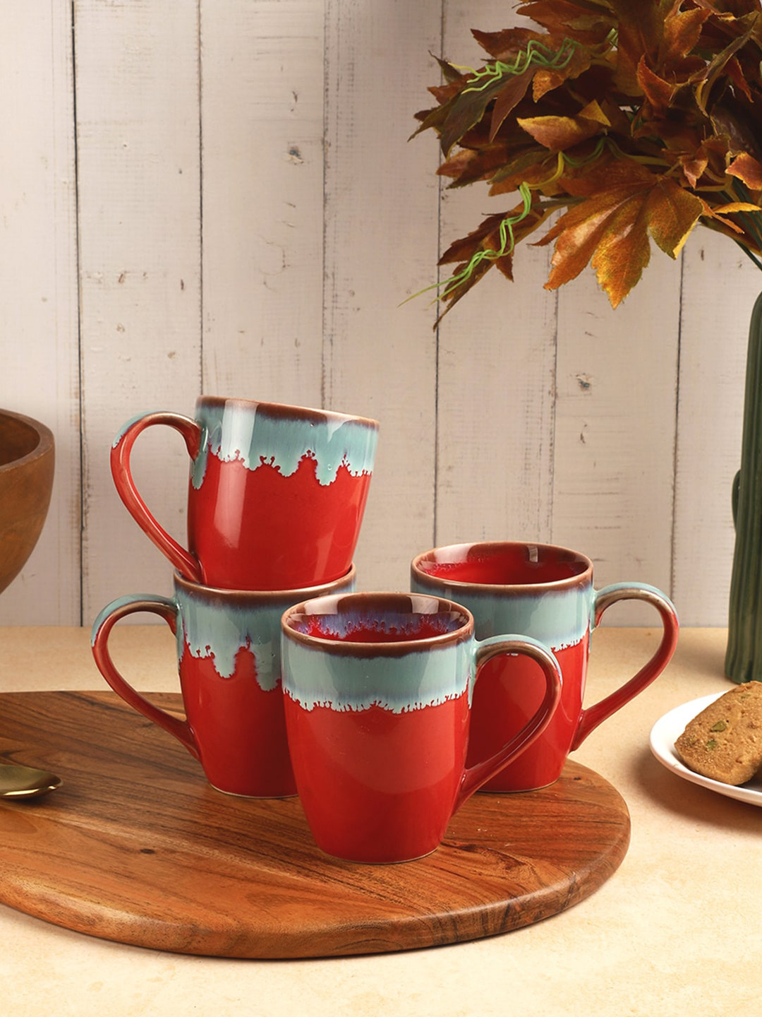 

VarEesha Zafran Red & Grey Set Of 6 Printed Ceramic Glossy Mugs 250 ML Each