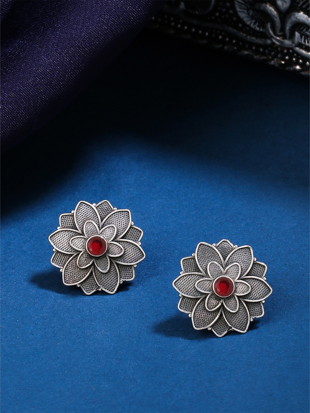

THE AAB STUDIO Silver-Toned Floral Studs Earrings
