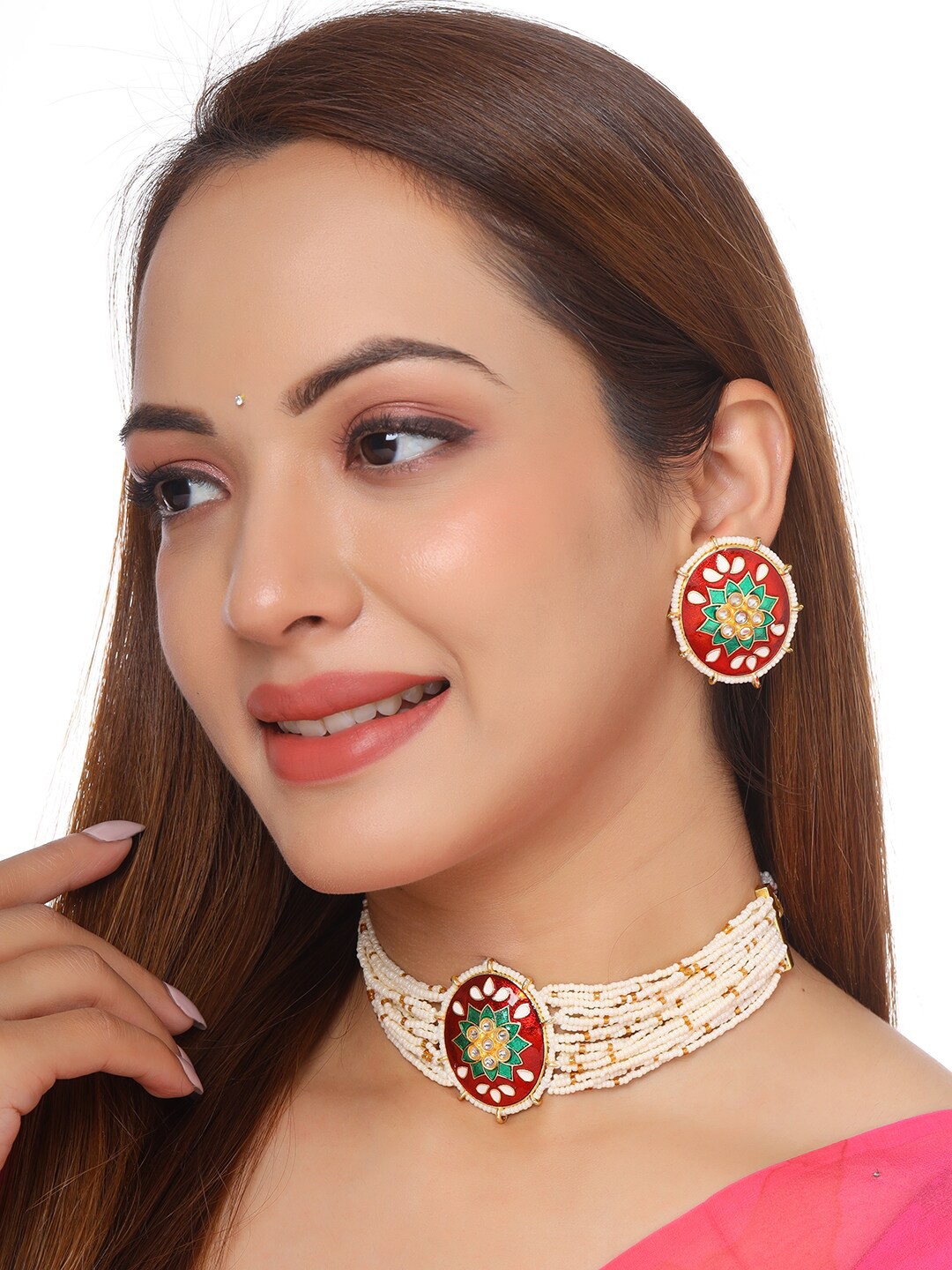 

THE AAB STUDIO Gold-Plated Red Kundan Studded Choker Jewellery Set