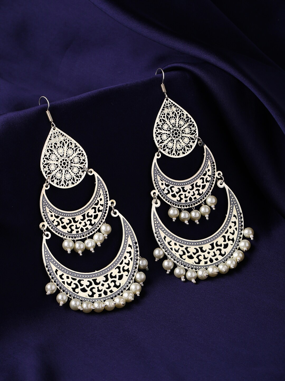 

THE AAB STUDIO Silver-Plated Crescent Shaped Chandbalis Earrings