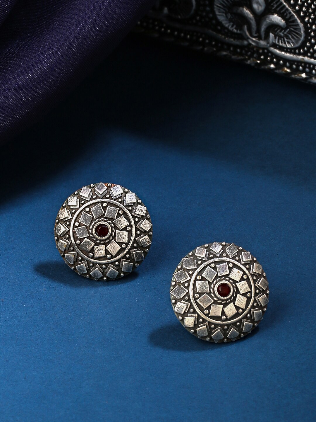 

THE AAB STUDIO Silver-Plated Oxidised Circular Studs Earrings