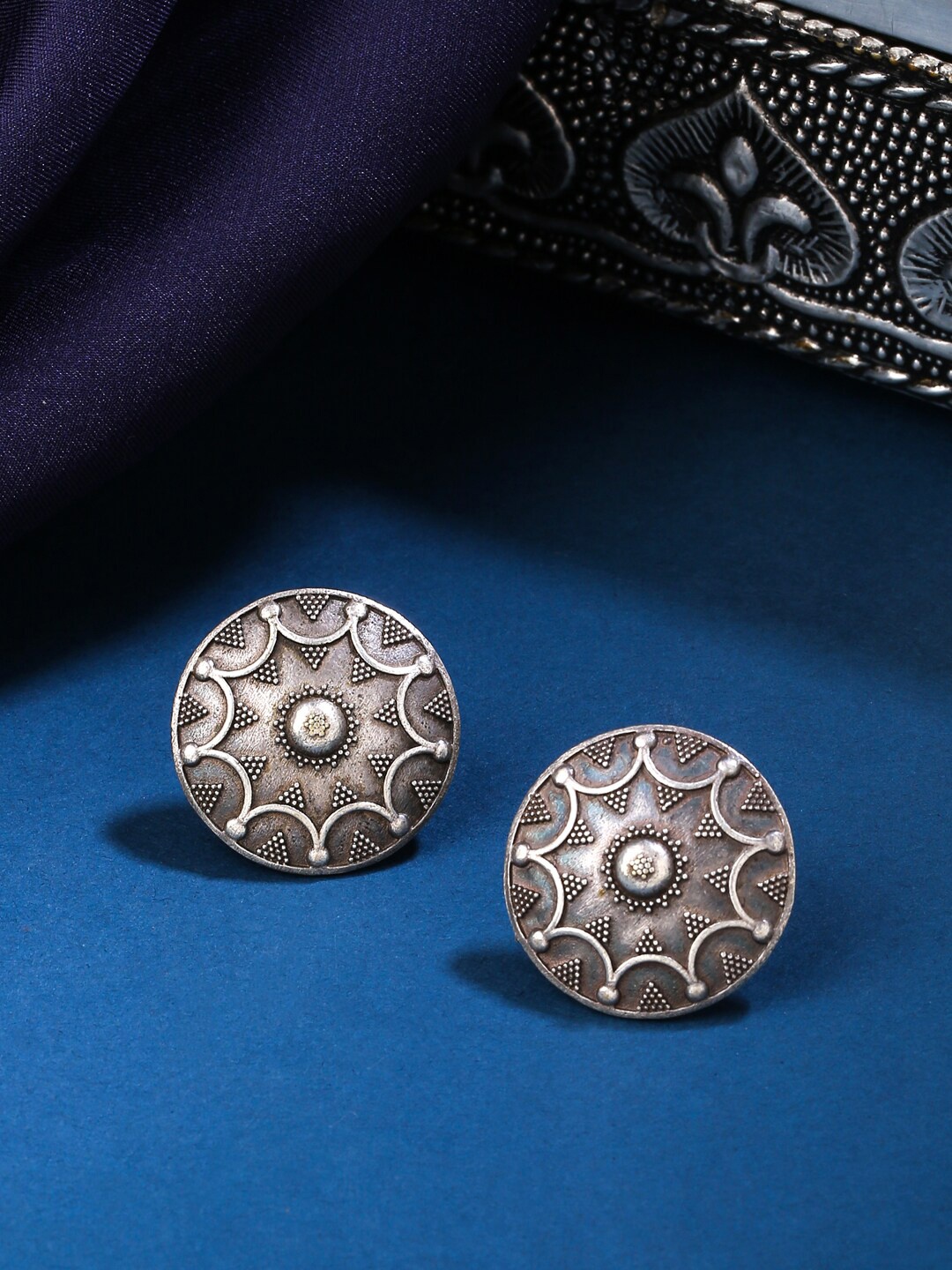 

THE AAB STUDIO Silver-Plated Oxidised Circular Studs Earrings