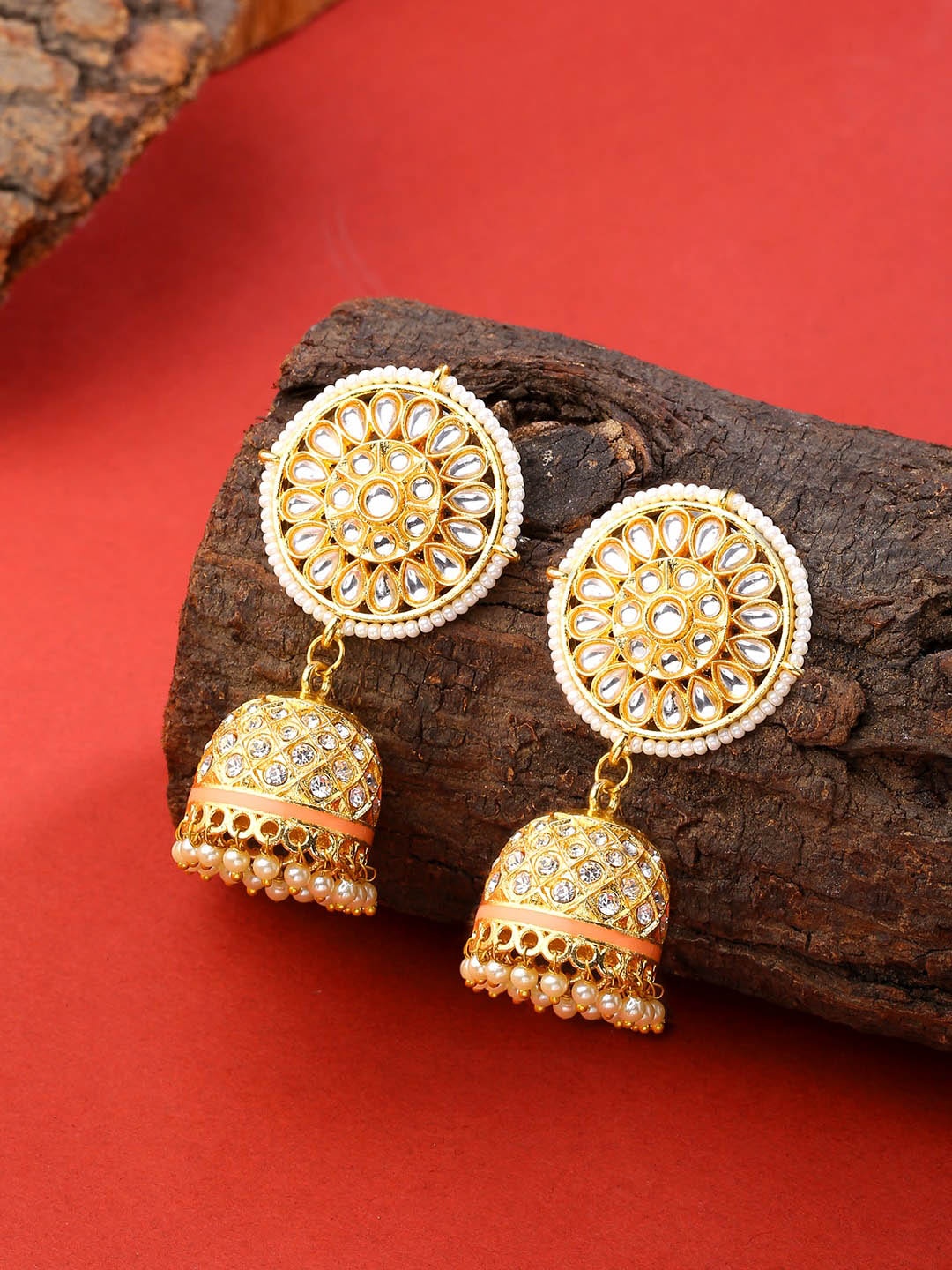 

THE AAB STUDIO Gold Plated Dome Shaped Jhumkas Earrings