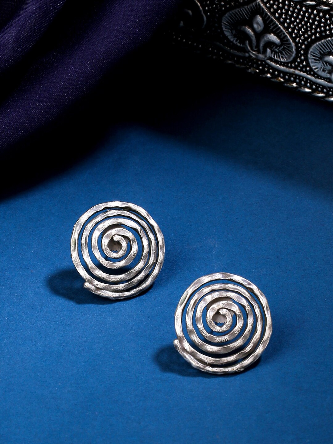 

THE AAB STUDIO Silver-Plated Oxidised Circular Studs Earrings