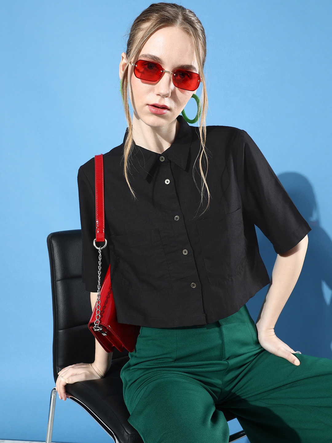 

The Roadster Lifestyle Co. Women Jet Black Casual Crop We May Party Neutility Shirt