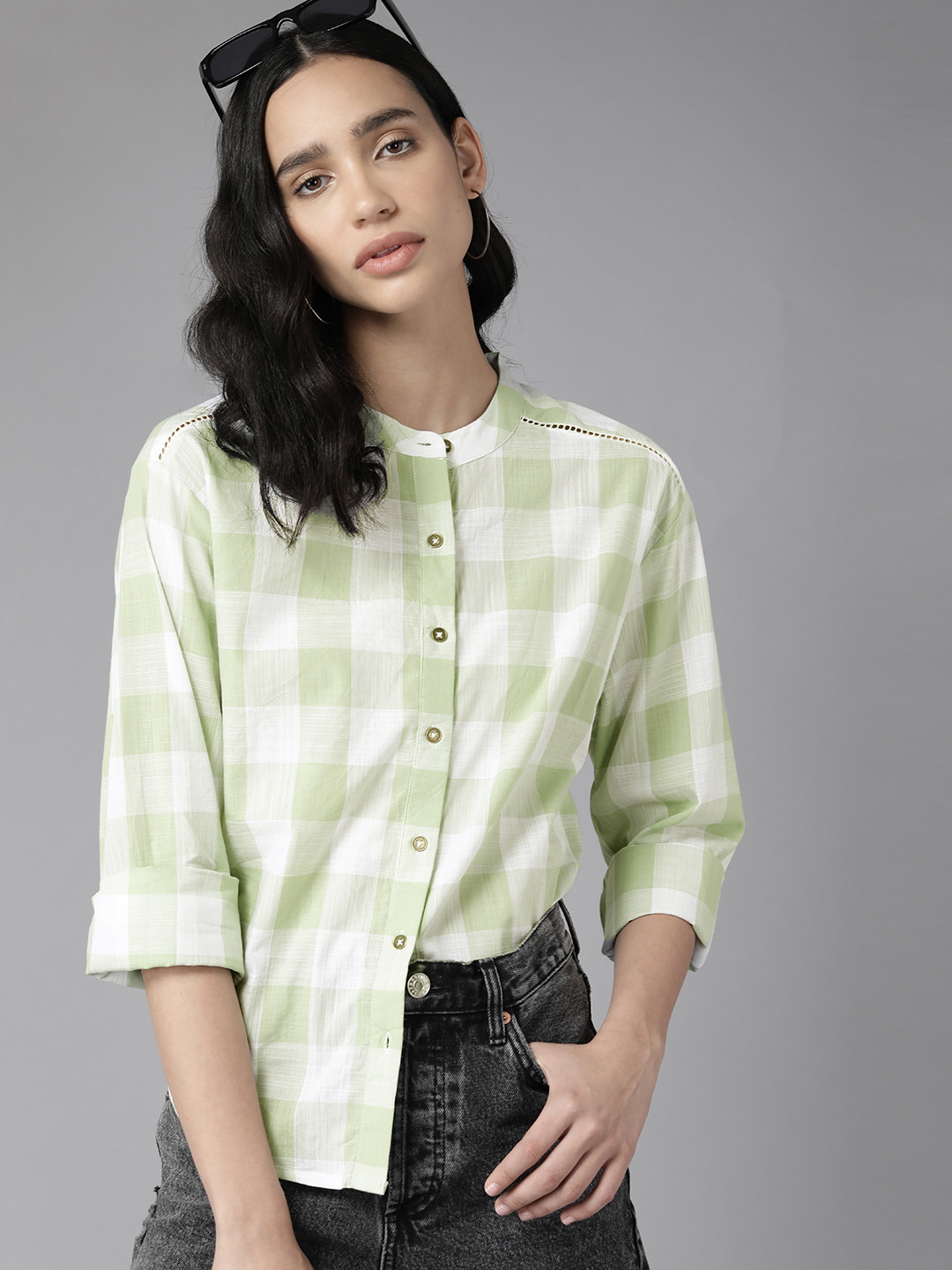 

The Roadster Lifestyle Co. Pure Cotton Buffalo Checks Casual Shirt, Green
