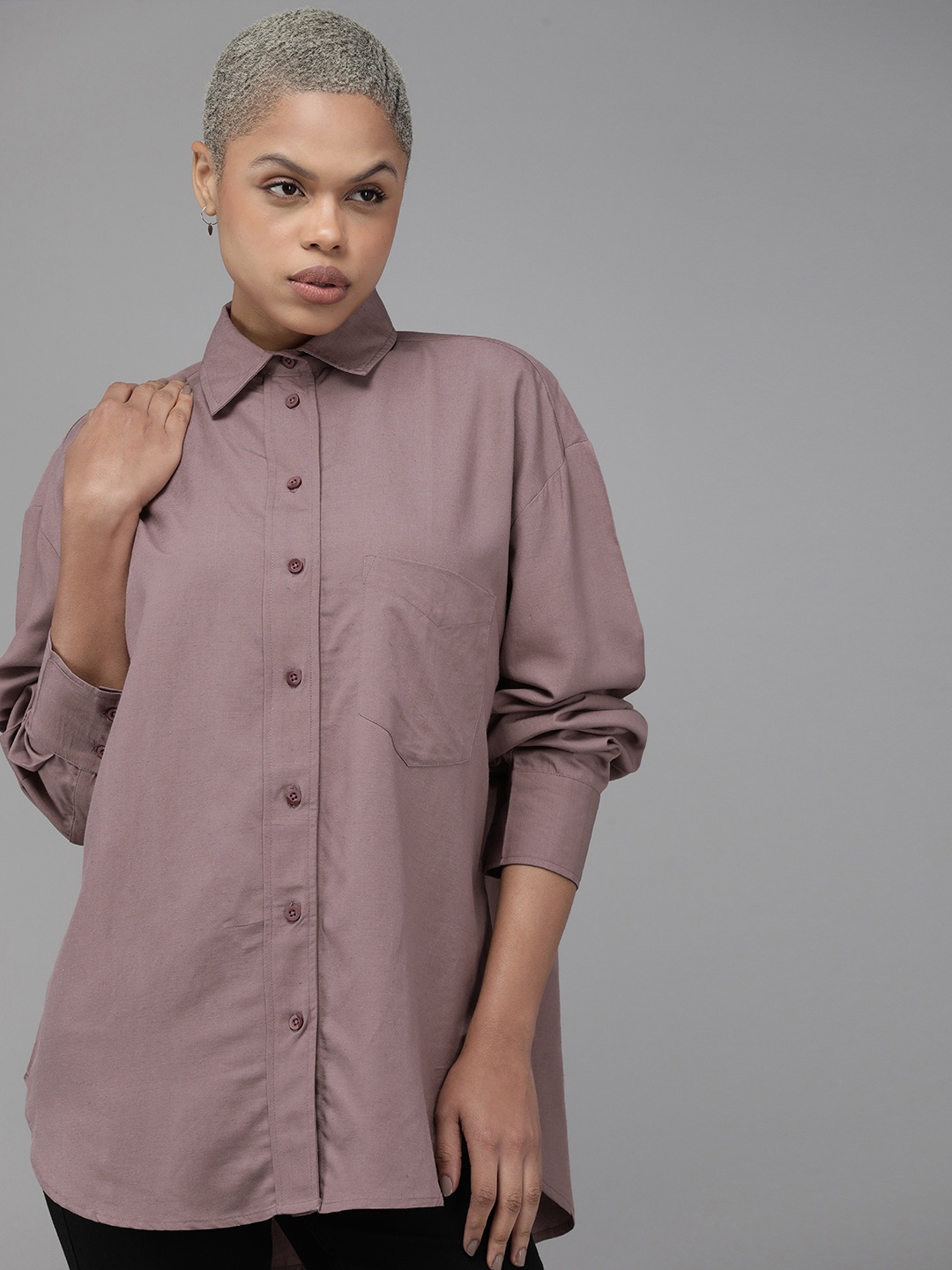 

The Roadster Lifestyle Co. Comfort Fit Longline Casual Shirt, Mauve