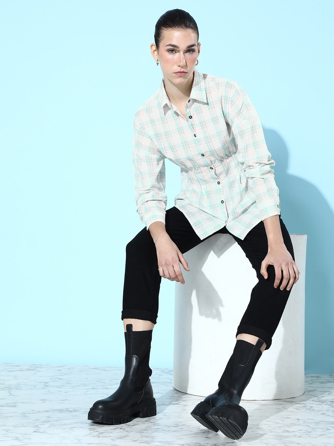 

The Roadster Lifestyle Co. Women Checks Party Pure Cotton Shirt, White