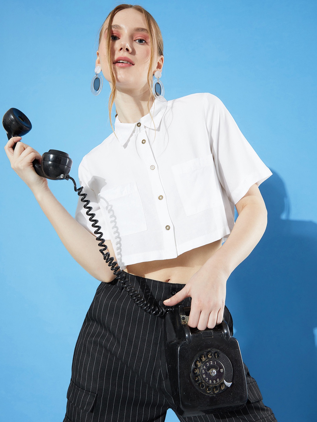 

The Roadster Lifestyle Co. Women Snow White Casual Crop We May Party Neutility Shirt