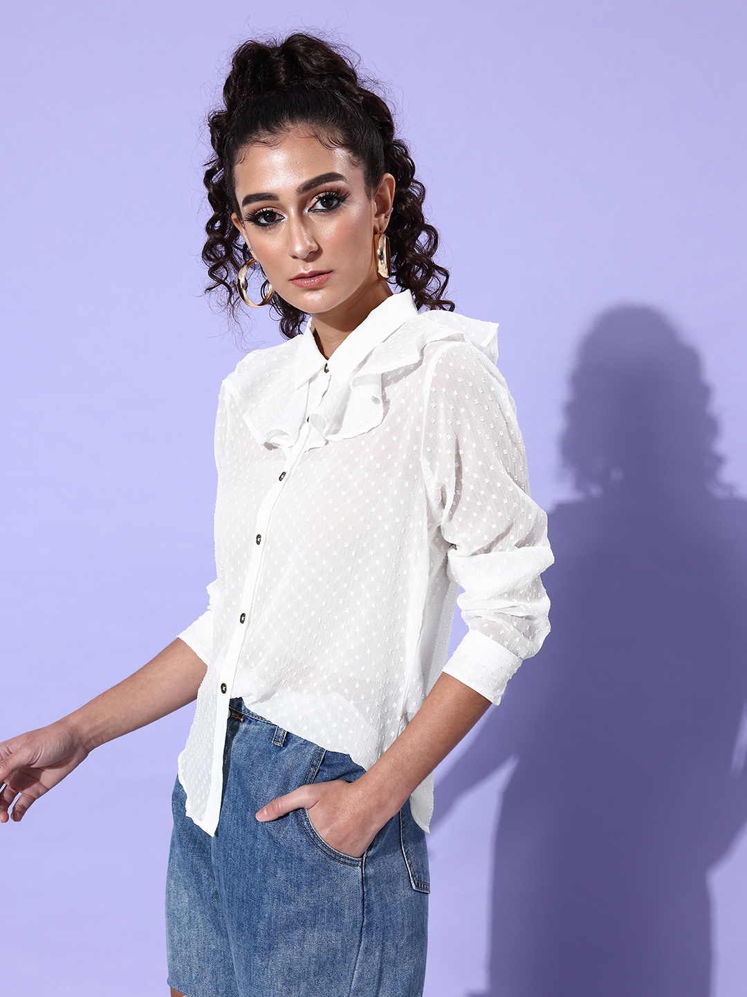 

The Roadster Life Co. Caped Collar Sheer Dobby Casual Shirt, White