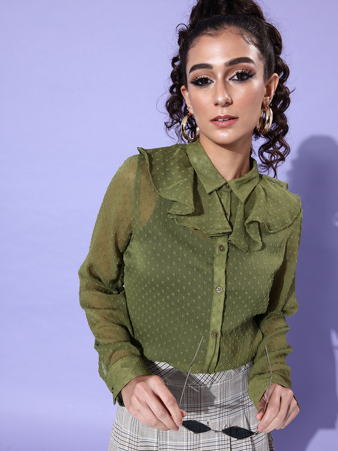 

The Roadster Life Co. Caped Collar Sheer Dobby Casual Shirt, Olive