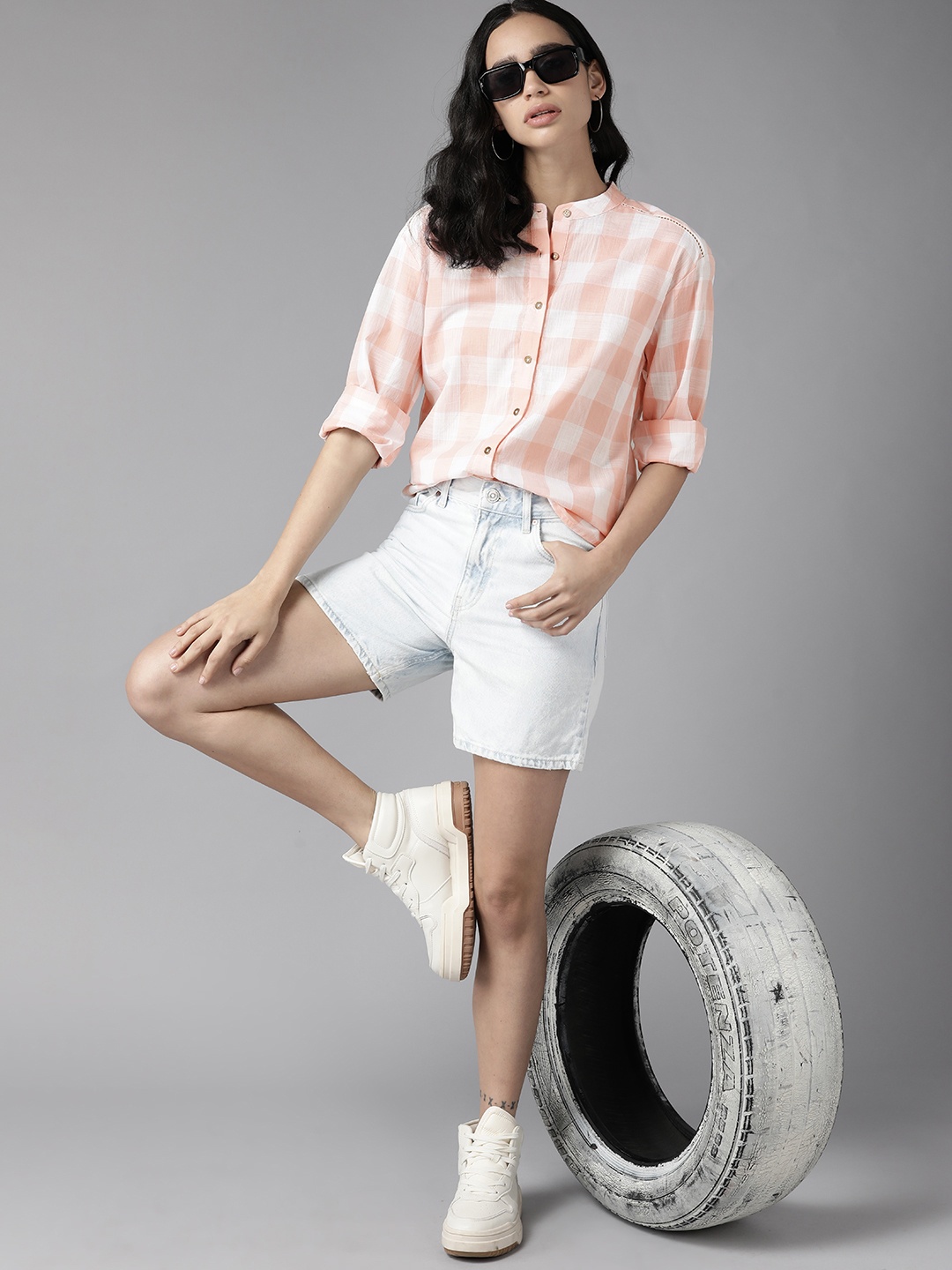 

The Roadster Lifestyle Co. Pure Cotton Buffalo Checks Casual Shirt, Peach
