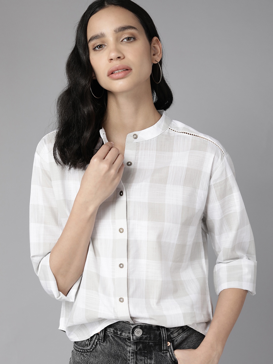 

The Roadster Lifestyle Co. Pure Cotton Buffalo Checks Casual Shirt, Grey