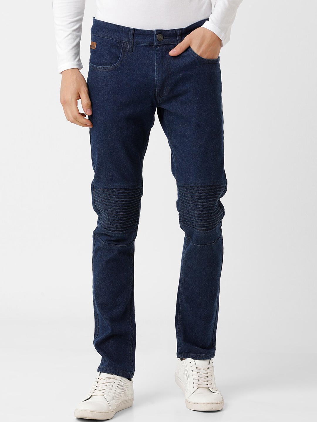 

WROGN Men Navy Blue Solid Cotton Clean Look Slim Fit Jeans
