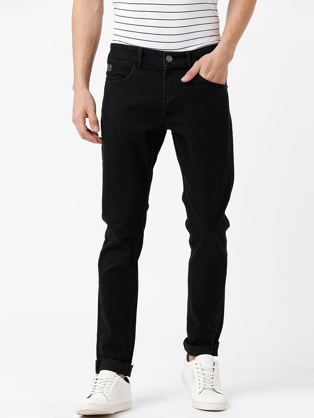 

WROGN Men Black Solid Cotton Slim Fit Jeans