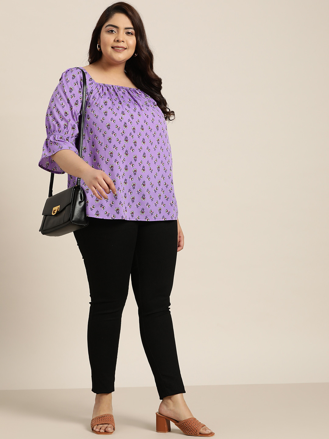 

Sztori Plus Size Conversational Printed Top, Purple