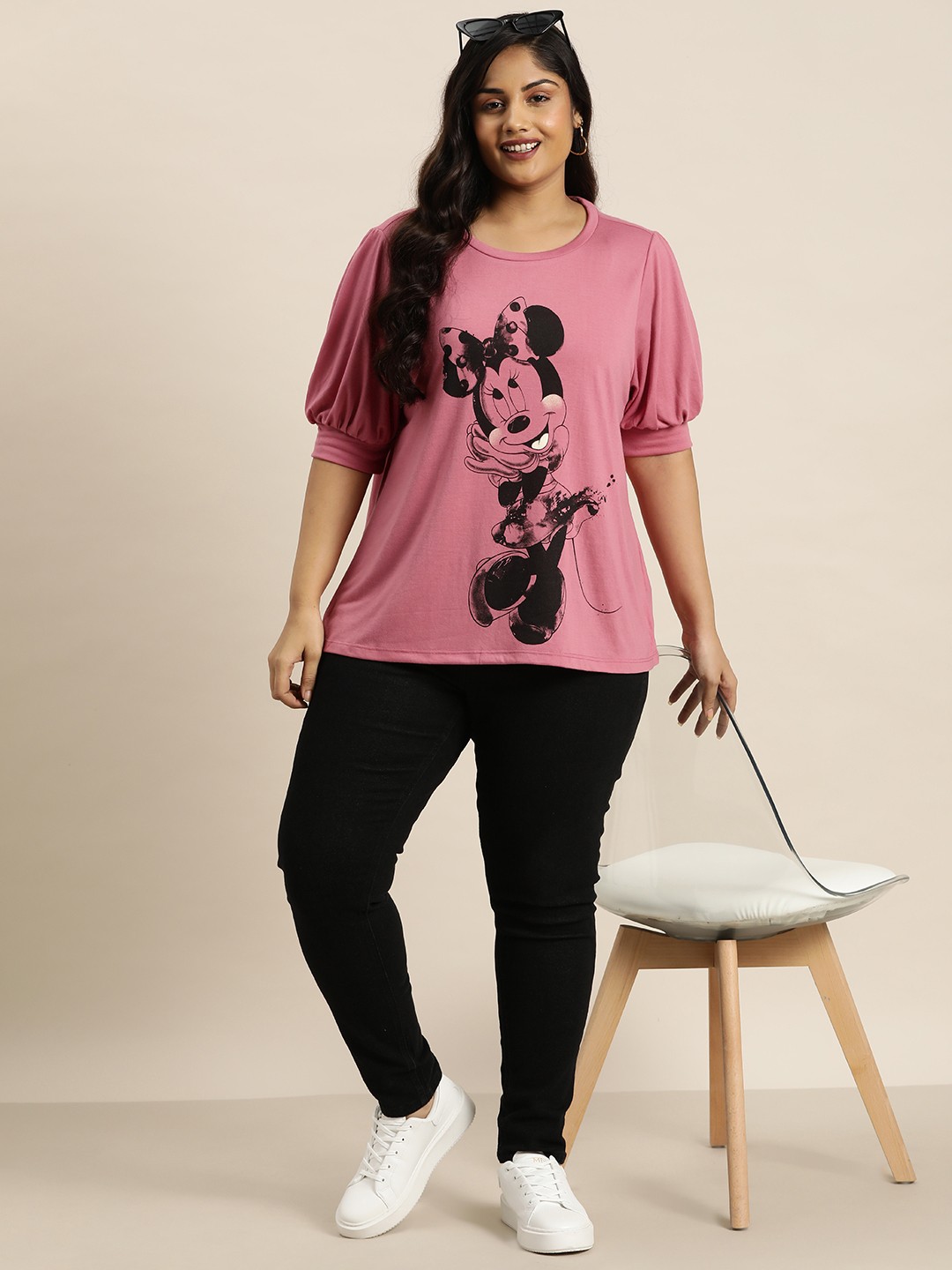 

Sztori Disney Plus Size Printed Puff Sleeves T-shirt, Pink