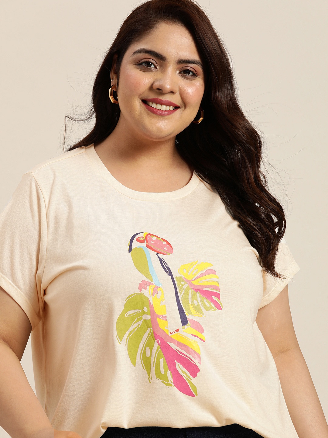 

Sztori Plus Size Tropical Print T-shirt, Cream