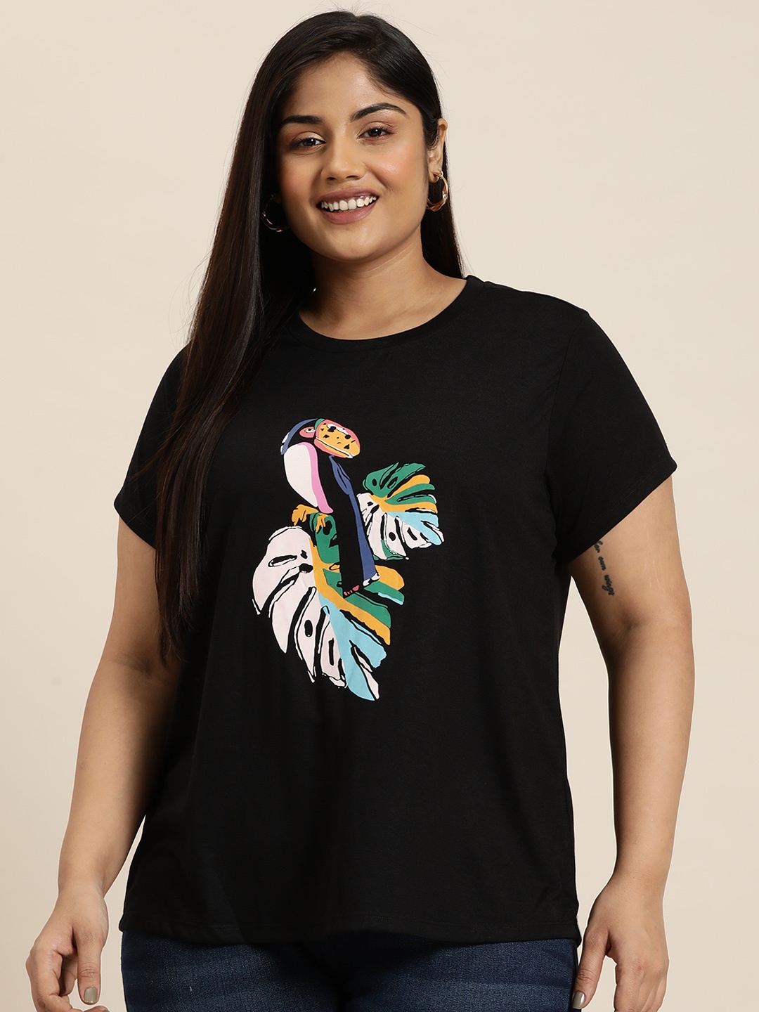 

Sztori Plus Size Printed T-shirt, Black