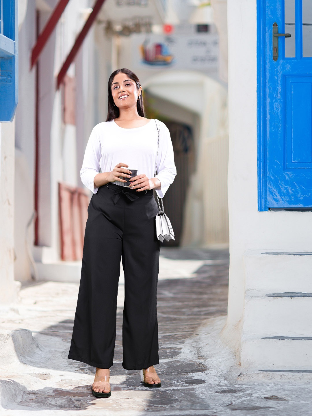 

Sztori Women Plus Size Flared Parallel Trousers, Black