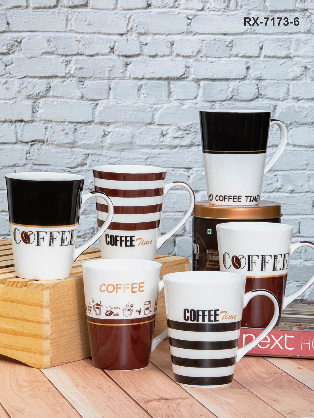 

Roxx Set of 6 White Refrigerator Safe Smooth Surface Bone China Glossy Mugs 300ml each