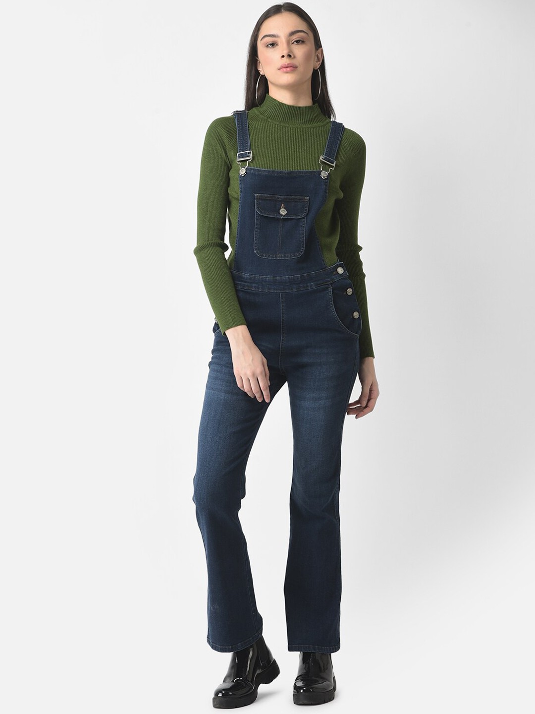 

Crimsoune Club Women Denim Boot-Cut Dungarees, Navy blue
