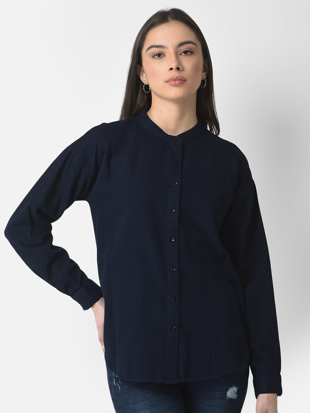 

Crimsoune Club Women Navy Blue Comfort Casual Shirt