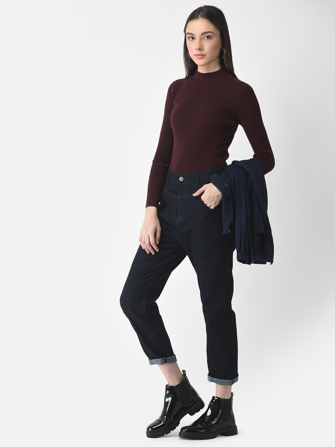 

Crimsoune Club Women Maroon Ribbed Pullover