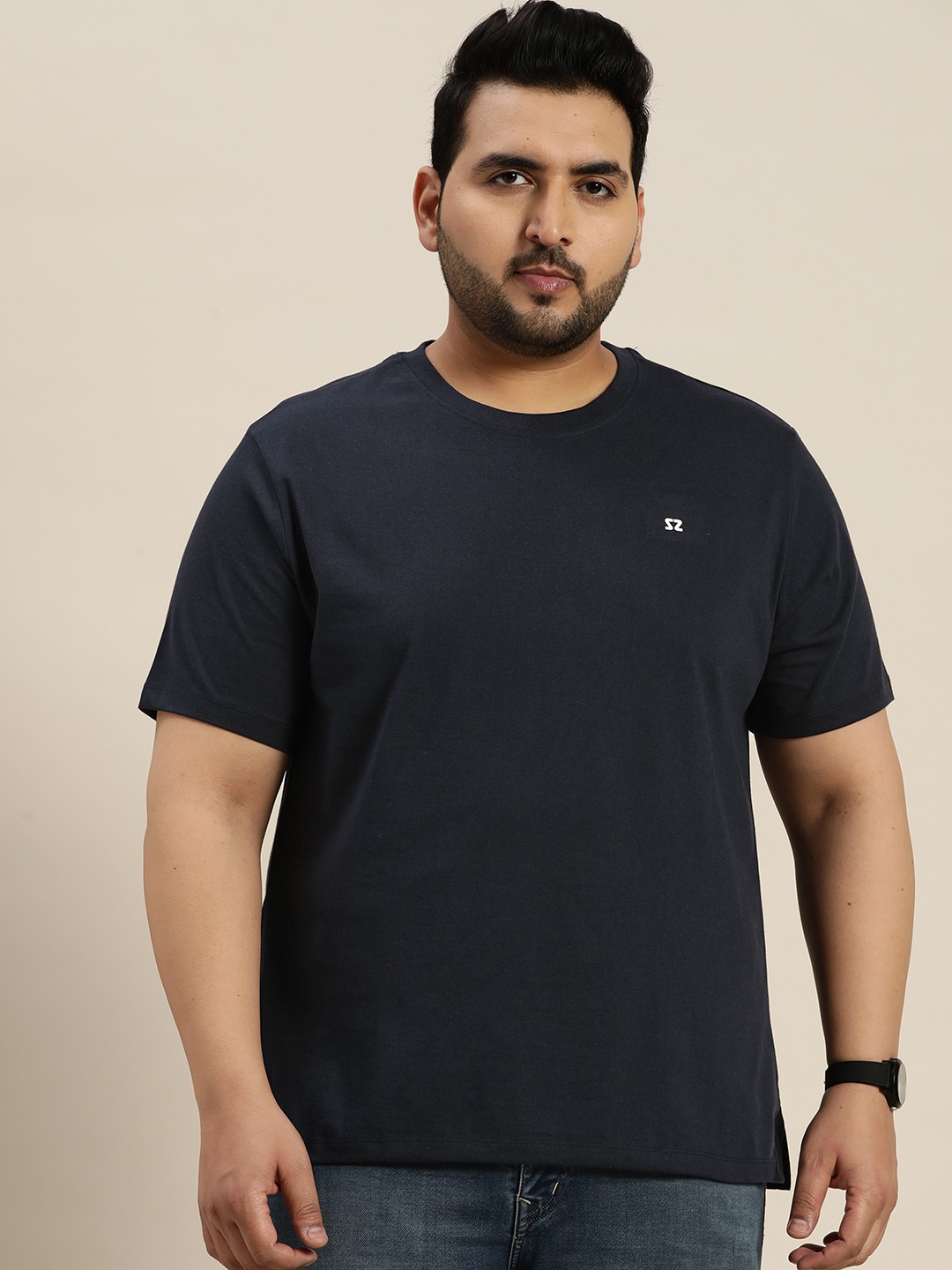 

Sztori Men Plus Size Solid T-shirt, Navy blue