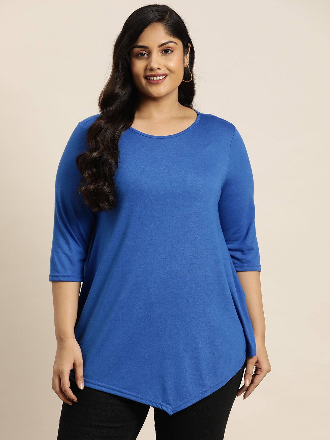 

Sztori Plus Size Handkerchief Hem Top, Blue