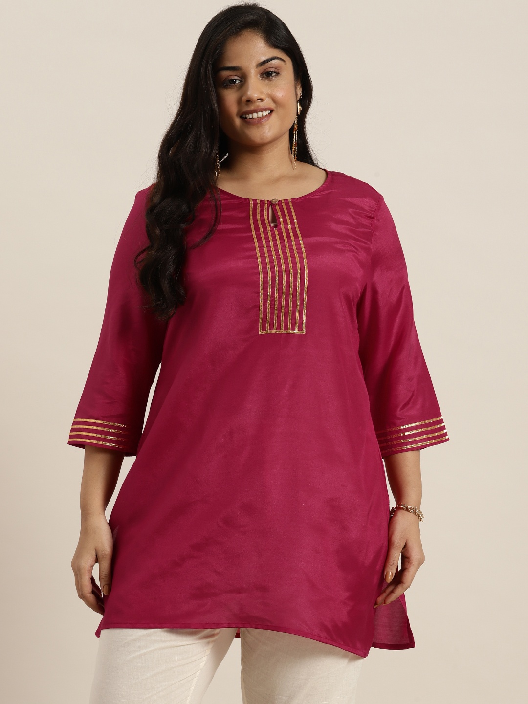 

Sztori Plus Size Yoke Design Gotta Patti Detail Straight Kurti, Magenta