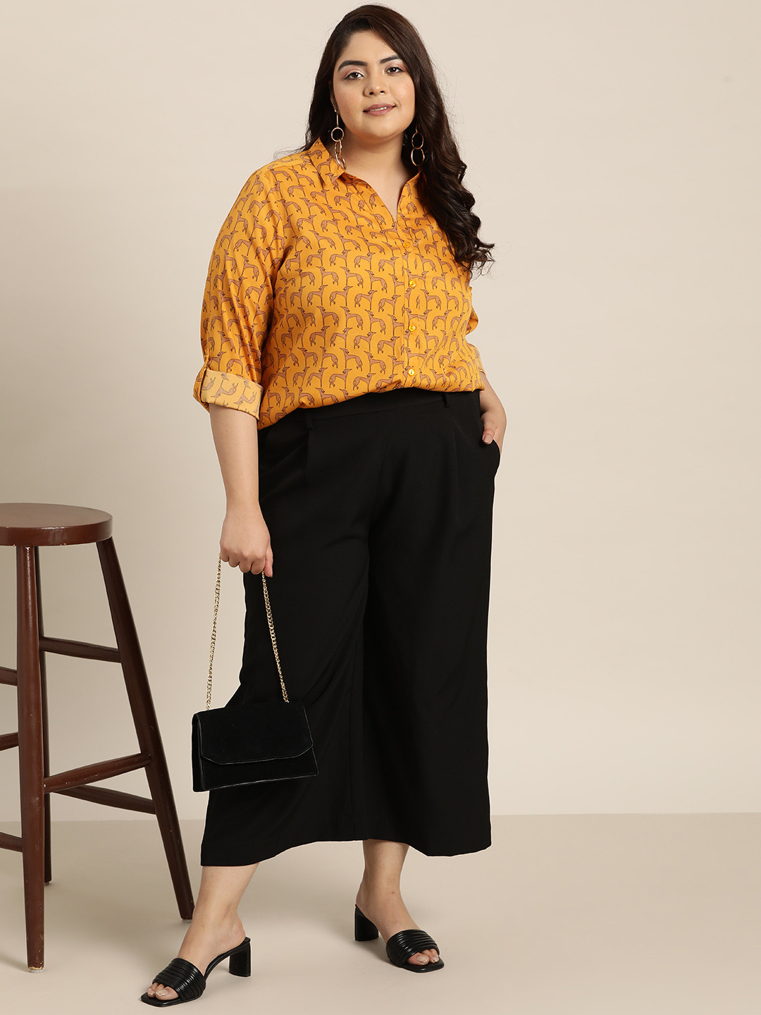 

Sztori Plus Size Printed Casual Shirt, Mustard
